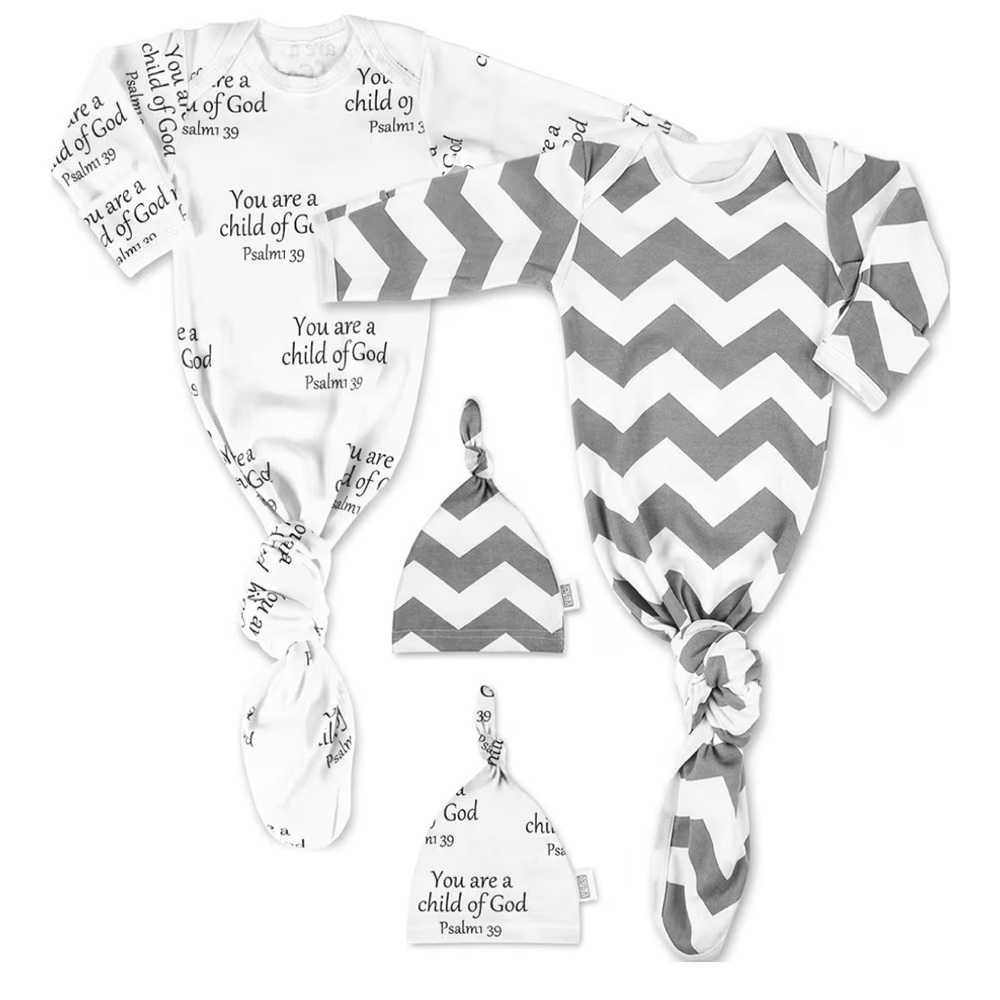 Gray and White Baby Gown and Hat Set 2for$20